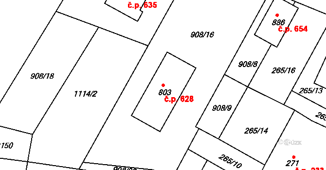 Černilov 628 na parcele st. 803 v KÚ Černilov, Katastrální mapa