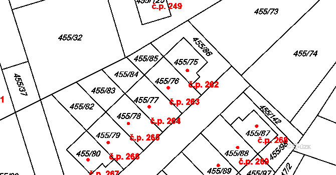 Roudné 263 na parcele st. 455/76 v KÚ Roudné, Katastrální mapa