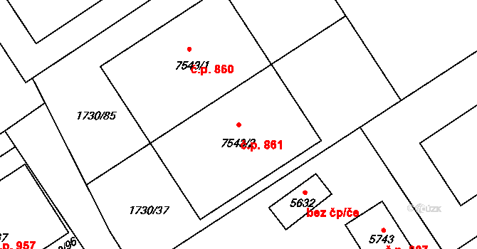 Kolín IV 861, Kolín na parcele st. 7543/2 v KÚ Kolín, Katastrální mapa