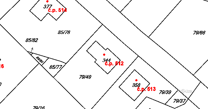 Příbram V-Zdaboř 512, Příbram na parcele st. 344 v KÚ Zdaboř, Katastrální mapa