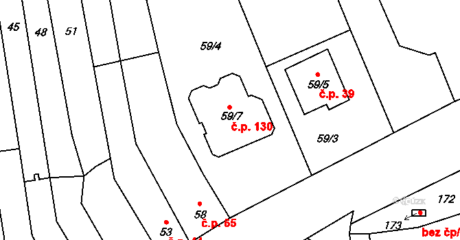 Popovice 130 na parcele st. 59/7 v KÚ Popovice u Rajhradu, Katastrální mapa