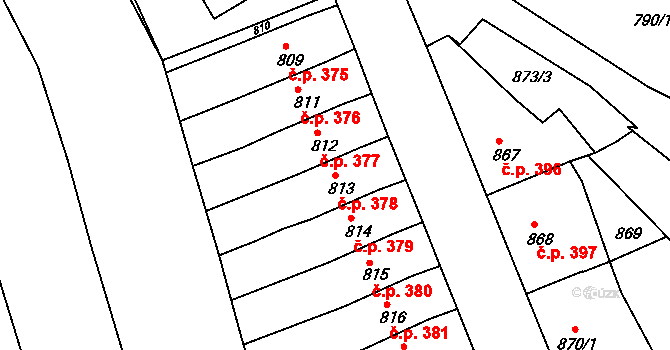 Bruntál 378 na parcele st. 813 v KÚ Bruntál-město, Katastrální mapa