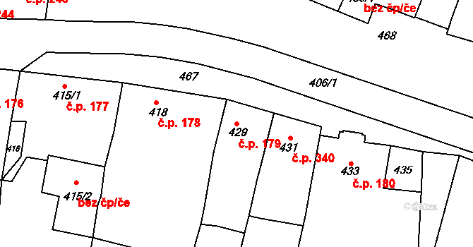 Bystřice nad Pernštejnem 179 na parcele st. 429 v KÚ Bystřice nad Pernštejnem, Katastrální mapa