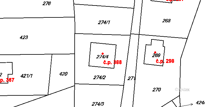 Zádveřice 388, Zádveřice-Raková na parcele st. 274/4 v KÚ Zádveřice, Katastrální mapa