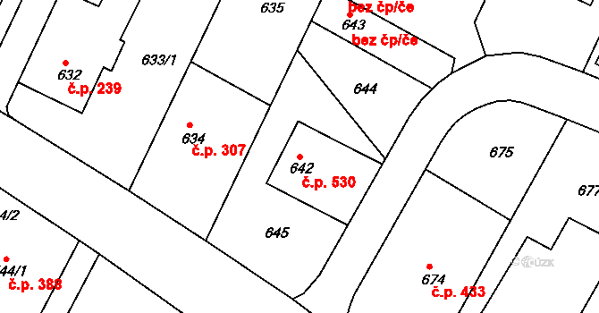Želechovice nad Dřevnicí 530 na parcele st. 642 v KÚ Želechovice nad Dřevnicí, Katastrální mapa