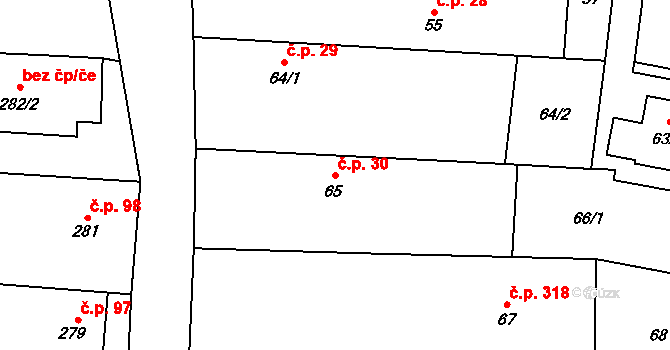 Malé Hoštice 30, Opava na parcele st. 65 v KÚ Malé Hoštice, Katastrální mapa