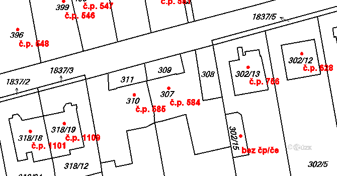 Kylešovice 584, Opava na parcele st. 307 v KÚ Kylešovice, Katastrální mapa