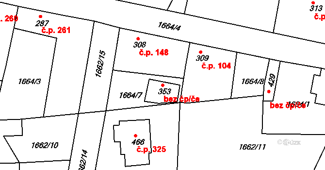Merklín 46207546 na parcele st. 353 v KÚ Merklín u Přeštic, Katastrální mapa