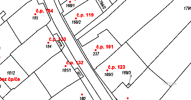 Hostěrádky-Rešov 191 na parcele st. 237 v KÚ Hostěrádky, Katastrální mapa