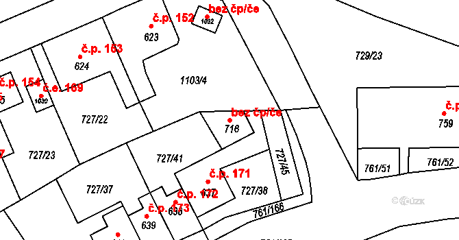 Děčín 48412546 na parcele st. 716 v KÚ Bynov, Katastrální mapa