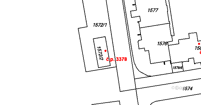 Strašnice 3378, Praha na parcele st. 1572/2 v KÚ Strašnice, Katastrální mapa
