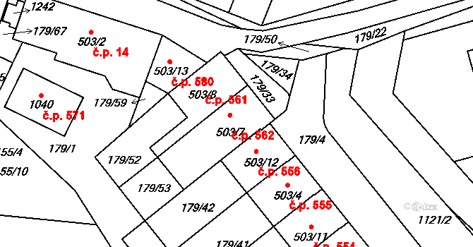 Sendražice 562, Kolín na parcele st. 503/7 v KÚ Sendražice u Kolína, Katastrální mapa