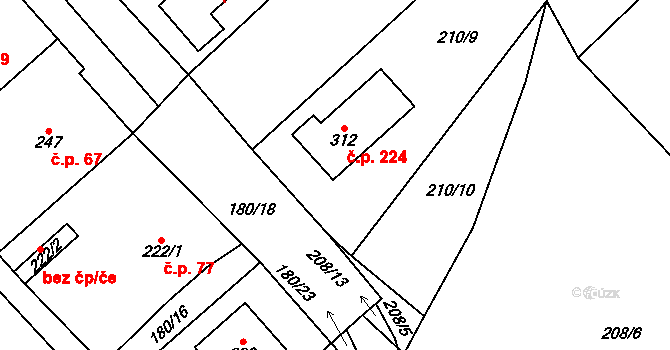 Drahany 224 na parcele st. 312 v KÚ Drahany, Katastrální mapa