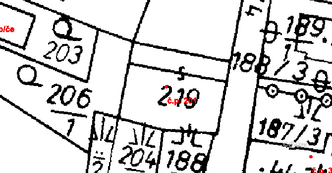 Bernartice 201 na parcele st. 219 v KÚ Bernartice u Milevska, Katastrální mapa