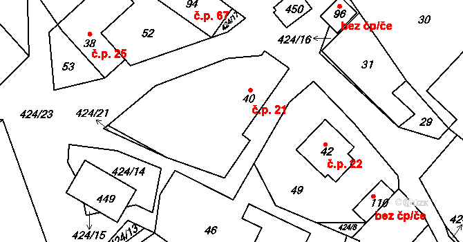Radomilov 21, Ruda nad Moravou na parcele st. 40 v KÚ Radomilov, Katastrální mapa