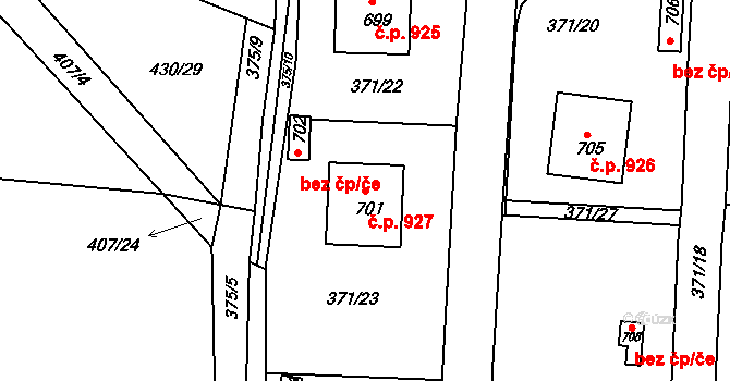 Rudná 927 na parcele st. 701 v KÚ Dušníky u Rudné, Katastrální mapa