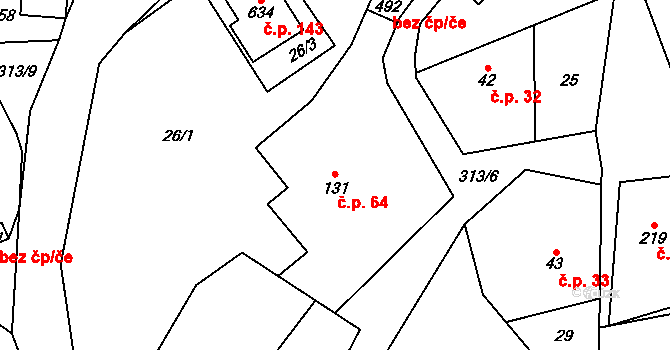 Černolice 64 na parcele st. 131 v KÚ Černolice, Katastrální mapa