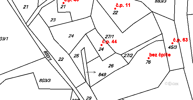 Chlistov 44 na parcele st. 24 v KÚ Chlistov, Katastrální mapa