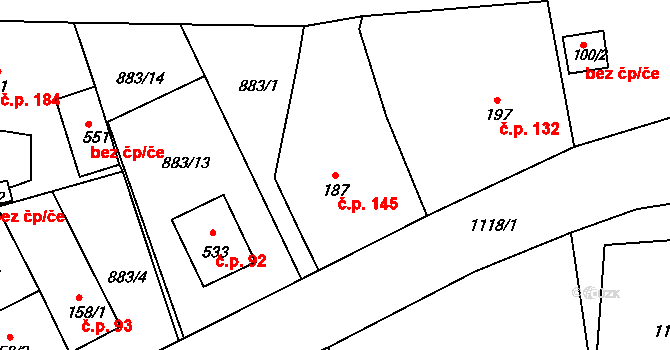 Velká Ves 145, Broumov na parcele st. 187 v KÚ Velká Ves u Broumova, Katastrální mapa