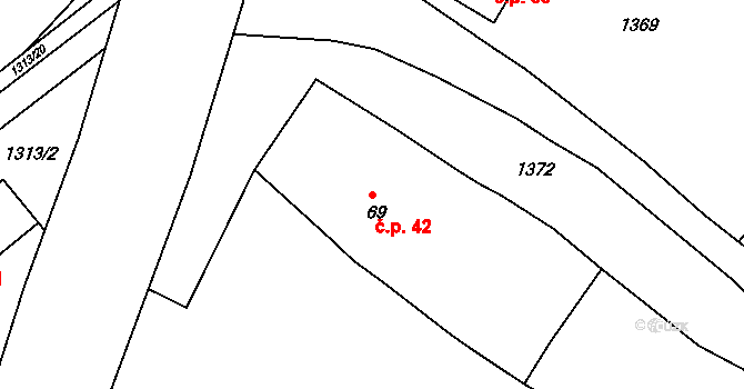 Velečín 42 na parcele st. 69 v KÚ Velečín, Katastrální mapa