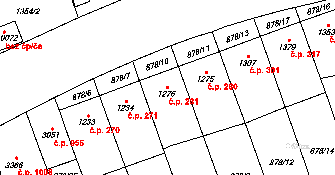 Bílé Předměstí 281, Pardubice na parcele st. 1276 v KÚ Pardubice, Katastrální mapa