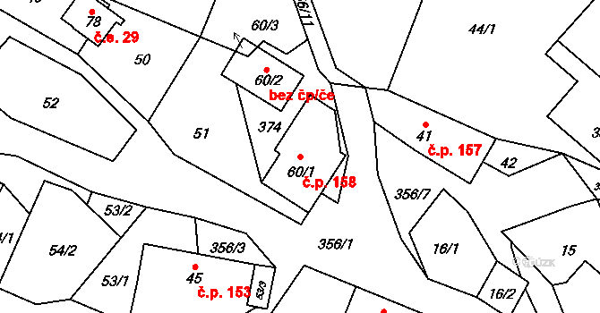 Bušín 158 na parcele st. 60/1 v KÚ Hartíkov, Katastrální mapa