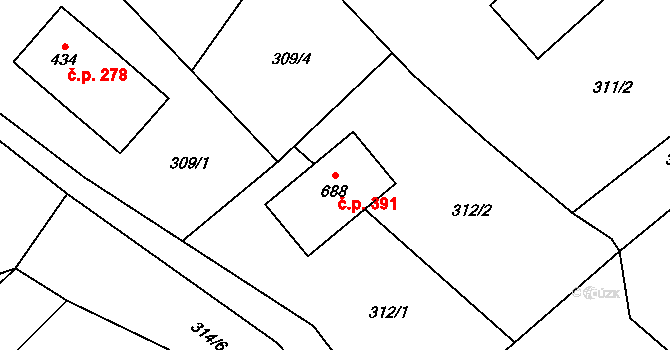 Milíkov 391 na parcele st. 688 v KÚ Milíkov u Jablunkova, Katastrální mapa