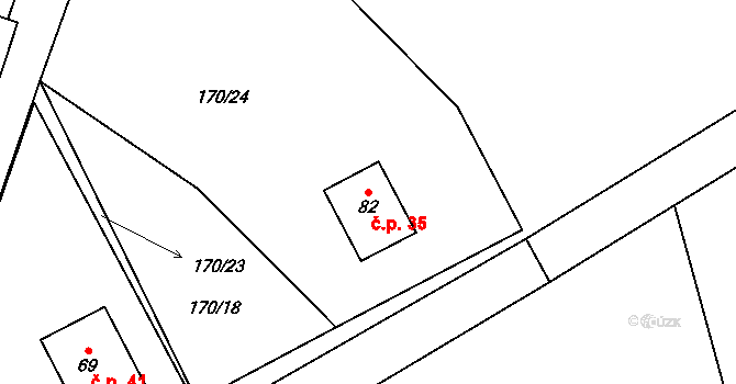 Ochoz u Tišnova 35 na parcele st. 82 v KÚ Ochoz u Tišnova, Katastrální mapa
