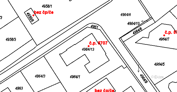 Chomutov 5707 na parcele st. 4964/13 v KÚ Chomutov I, Katastrální mapa