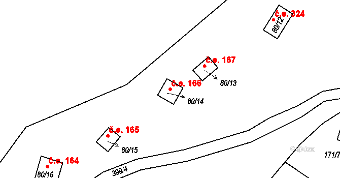 Lipno 166, Líšťany na parcele st. 80/14 v KÚ Těchoděly, Katastrální mapa