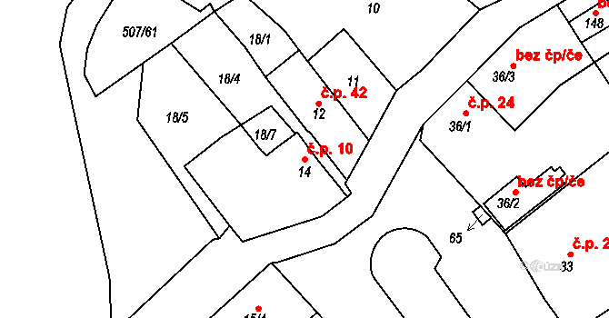 Dubice 10, Řehlovice na parcele st. 14 v KÚ Dubice nad Labem, Katastrální mapa