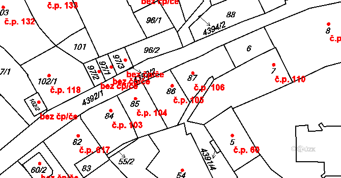 Chotěboř 105 na parcele st. 86 v KÚ Chotěboř, Katastrální mapa