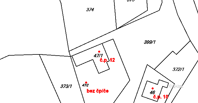 Řečice 12, Zábřezí-Řečice na parcele st. 47/1 v KÚ Zábřezí, Katastrální mapa