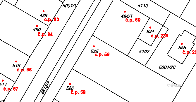Pasohlávky 59 na parcele st. 525 v KÚ Pasohlávky, Katastrální mapa
