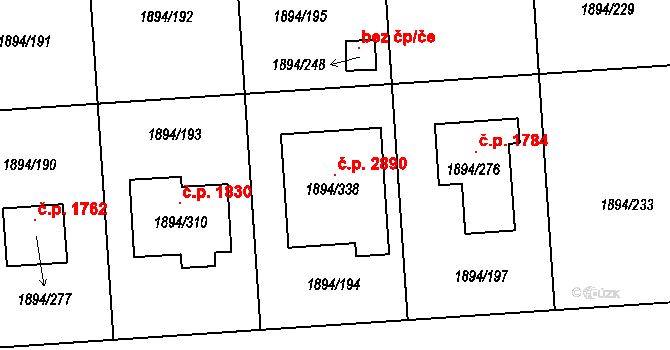 České Budějovice 2 2890, České Budějovice na parcele st. 1894/338 v KÚ České Budějovice 2, Katastrální mapa