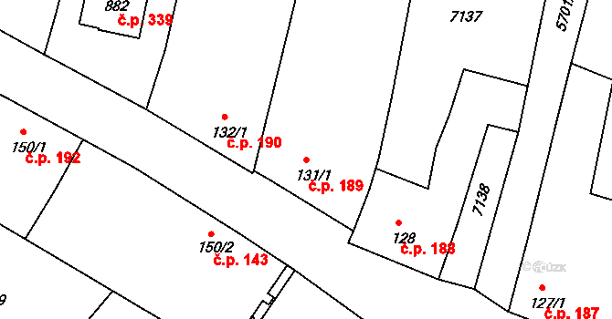 Hrádek 189 na parcele st. 131/1 v KÚ Hrádek u Znojma, Katastrální mapa