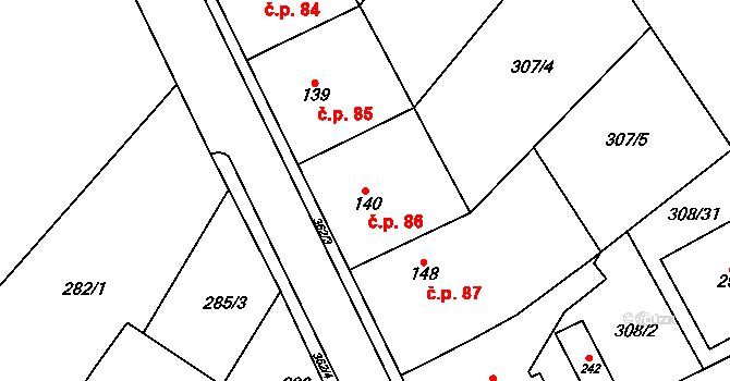 Mramotice 86, Znojmo na parcele st. 140 v KÚ Mramotice, Katastrální mapa