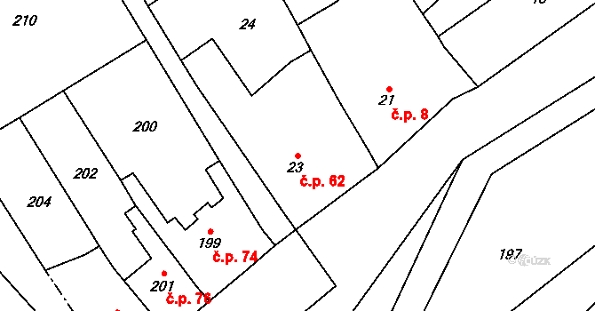 Přerov XIII-Penčice 62, Přerov na parcele st. 23 v KÚ Penčičky, Katastrální mapa