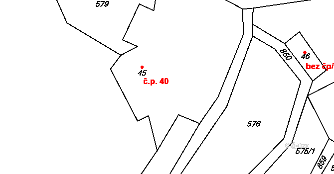 Hodkov 40, Zbraslavice na parcele st. 45 v KÚ Hodkov, Katastrální mapa