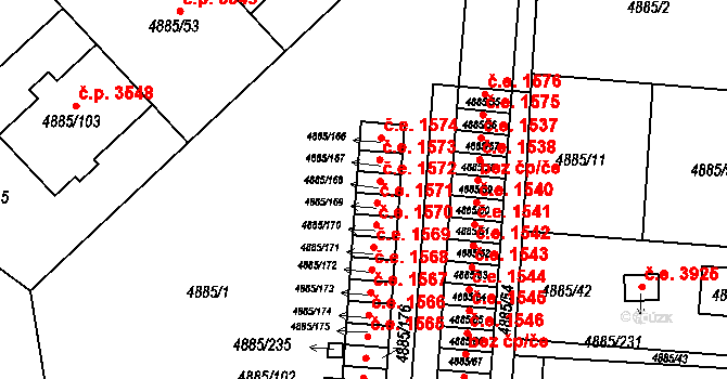 Jihlava 1572 na parcele st. 4885/168 v KÚ Jihlava, Katastrální mapa