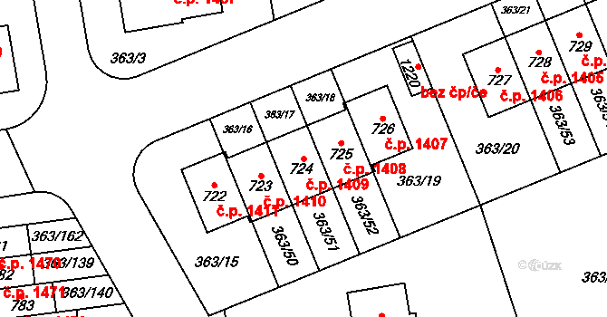 Hostivice 1409 na parcele st. 724 v KÚ Litovice, Katastrální mapa