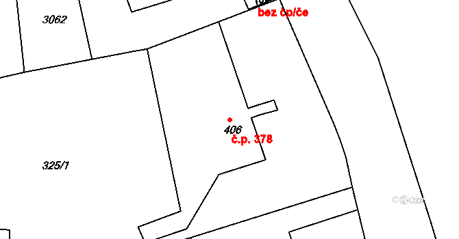 Luby 378 na parcele st. 406 v KÚ Luby I, Katastrální mapa