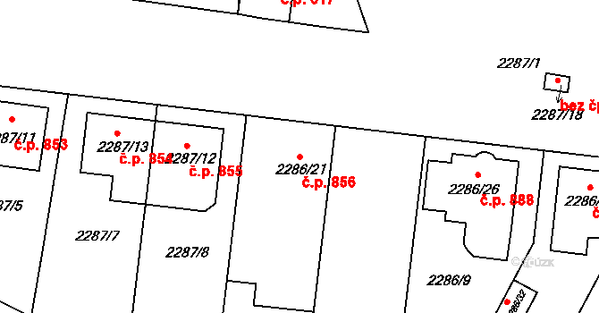 Lužice 856 na parcele st. 2286/21 v KÚ Lužice u Hodonína, Katastrální mapa