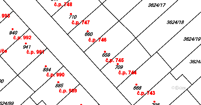 Veselí nad Moravou 745 na parcele st. 659 v KÚ Veselí-Předměstí, Katastrální mapa