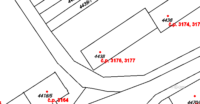 Kladno 3176,3177 na parcele st. 4438 v KÚ Kladno, Katastrální mapa