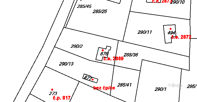 Těptín 2869, Kamenice na parcele st. 876 v KÚ Těptín, Katastrální mapa