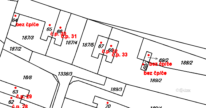 Jemnice 32, Tisová na parcele st. 67 v KÚ Jemnice u Tisové, Katastrální mapa