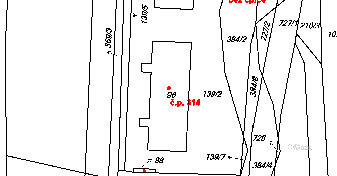 Březová nad Svitavou 314 na parcele st. 96 v KÚ Česká Dlouhá, Katastrální mapa