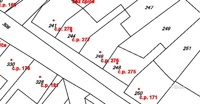 Křelov 276, Křelov-Břuchotín na parcele st. 246 v KÚ Křelov, Katastrální mapa