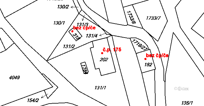 Lodhéřov 175 na parcele st. 202 v KÚ Lodhéřov, Katastrální mapa